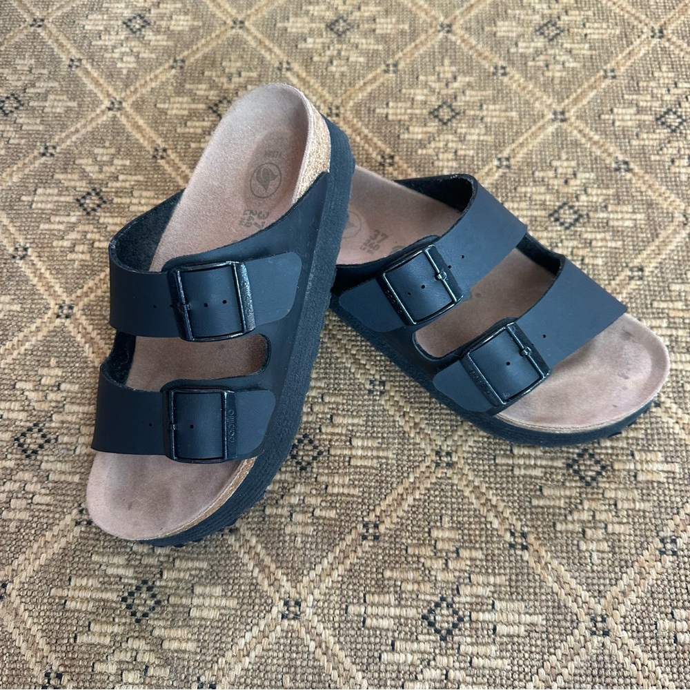 Birkenstock Platform Black Double Strap Sandals